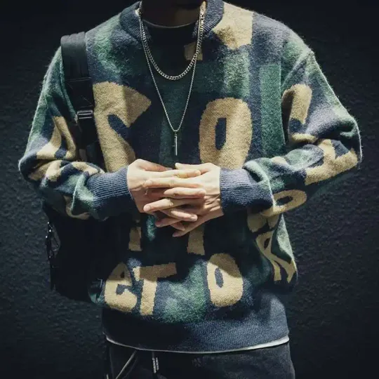 Discover Fashionable Men's Casual Knitted Sweater Deer Velvet Slim Fit Base Layer Shirt Winter Season Crew Neck Pullover Top