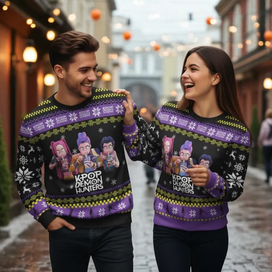Discover 2026 New Couple Custom 3D Ugly Christmas Sweater, Personalized Devil Hunter Ugly Sweater, 3D Printed, 2026 Couple Boys and Girls