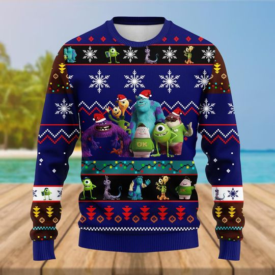 Monsters Inc Ugly Sweater, Monsters University Holiday Sweater, Mike Wazowski James Sullivan Xmas Sweater, Christmas Party Gift