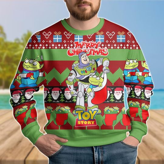 Discover Buzz Lightyear Ugly Christmas Sweater, Toy Story Movie Xmas Sweater, Little Green Aliens Holiday Sweater, Disney Christmas Party Gift