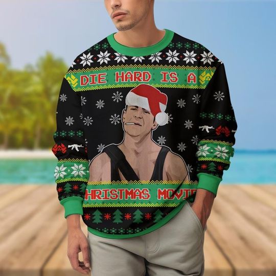 Discover Die Hard Ugly Christmas Sweater, Bruce Willis Sweater, Xmas Holiday Gift For Men Women