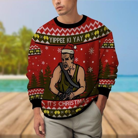 Discover Action Movie Ugly Christmas Sweater, Yippee Ki Yay Sweater, Xmas Holiday Gift For Men Women