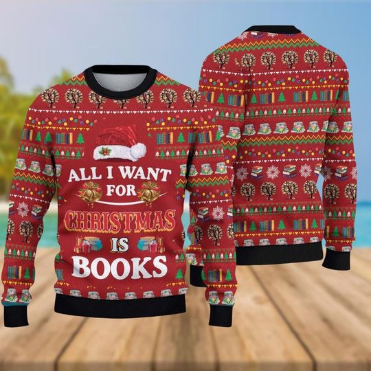 Discover Book Lover Ugly Christmas Sweater, All Booked Xmas Sweater, Librarian Holiday Sweater, Xmas Holiday Gift for Men Women