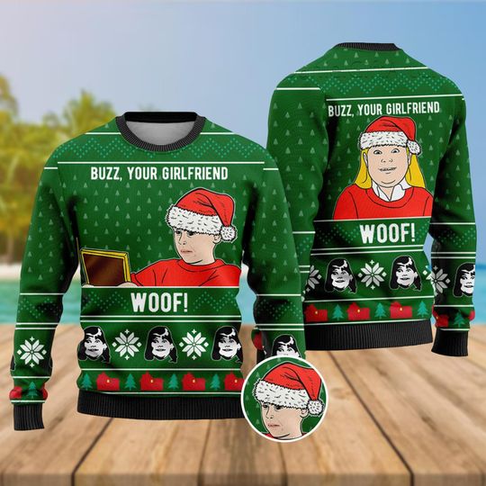 Discover Home Alone Ugly Christmas Sweater, Buzz Girlfriend Woof Sweater, Funny Xmas Gift for Men Women