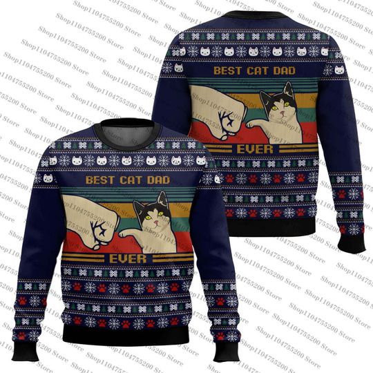Purple Best Cat Dad Ever Christmas Limited Ugly Sweater Amazing Gift Idea Graphic Sweatshirt Happy Christmas Pullover 2026 New