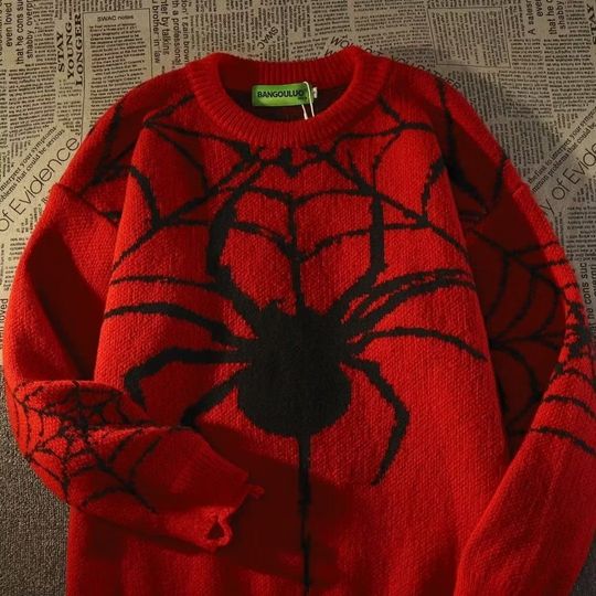Discover Retro American Spider Hole Knit Sweater Women's Loose Lazy Style Outerwear Autumn Winter Polyester Fiber Long Sleeve Coat