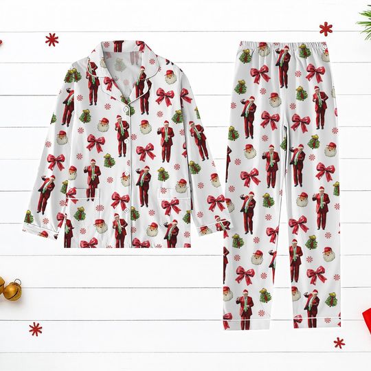 Discover Funny Trump Christmas Pajamas Set, Make Christmas Great Again Sleepwear, Trump Christmas Dancing Pajamas Set, Funny Holiday Sleepwear