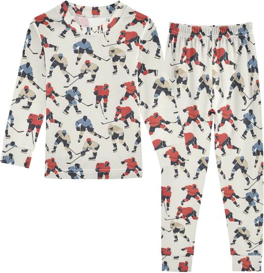 Discover ALAZA Red Blue Ice Hockey Player Stylish Cartoon Pajamas Long Sleeve Sleepwear 2-Piece Pajama Set