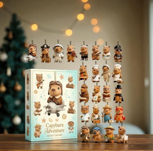 Discover Capybara Adventure Advent Calendar 2025, 24 Day Acrylic Ornaments Box, Cute Capybara Christmas Countdown Gift for Families
