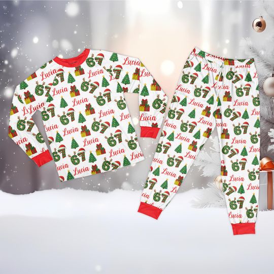 Discover Personalized 67 Christmas Pajamas with Custom Name, Santa and Holiday Sleepwear for Adults