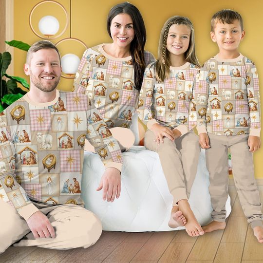 Discover Nativity Christmas Pajamas Set for Kids and Adults, Baby Jesus Holy Night Sleepwear, Religious Holiday Pajamas