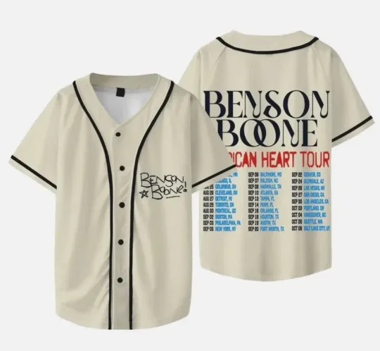 Discover Benson Boone Jersey American Heart Tour Baseball Tee Merch Unisex 2025