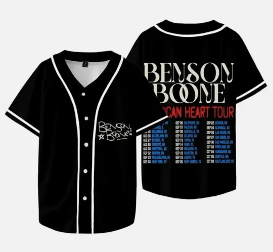 Discover Benson Boone Jersey American Heart Tour Baseball Tee Merch Unisex black