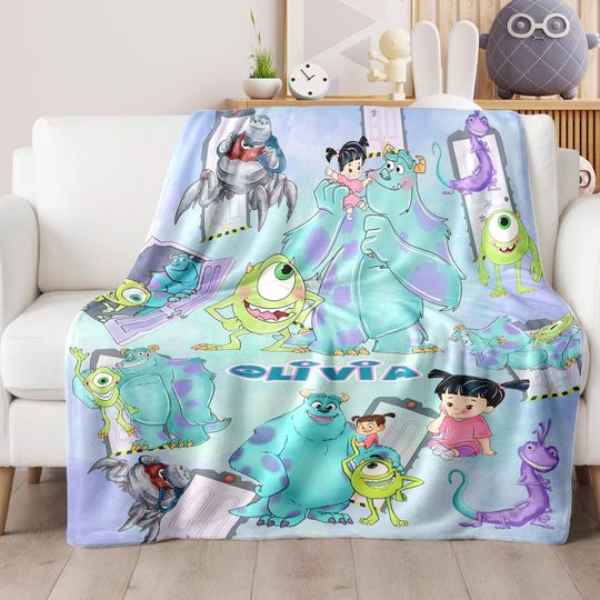 Custom Name Monsters University Baby Blanket, Monsters Inc Blanket, Sully Mike Wazowski Blanket, Watercolor Monsters Inc Blanket