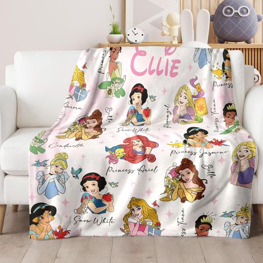 Discover Custom Name Princess Blanket, Princess Blanket Gift for Her, Cinde Snow White Belle Jasmine Ariel Princess Blanket, Princess Birthday