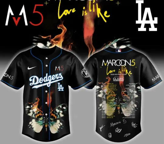 Discover Dodgers Maroon 5 Love Is Like Tour Fall 2025 USA Baseball Jersey