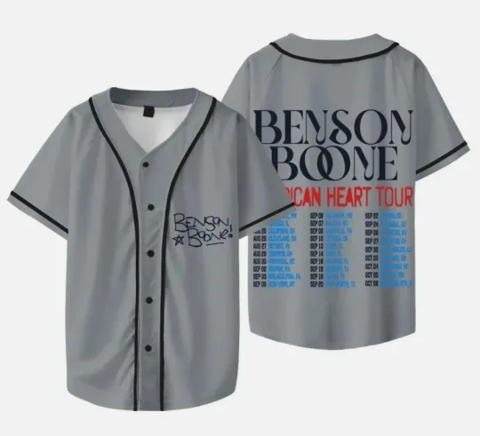Discover Benson Boone Jersey American Heart Tour Baseball Tee Merch Unisex 2