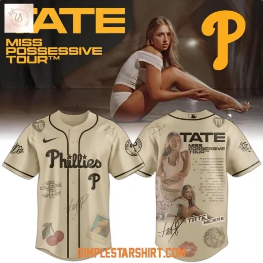 Discover Phillies x Tate McRae Miss Possessive Tour 2025 Baseball Jersey