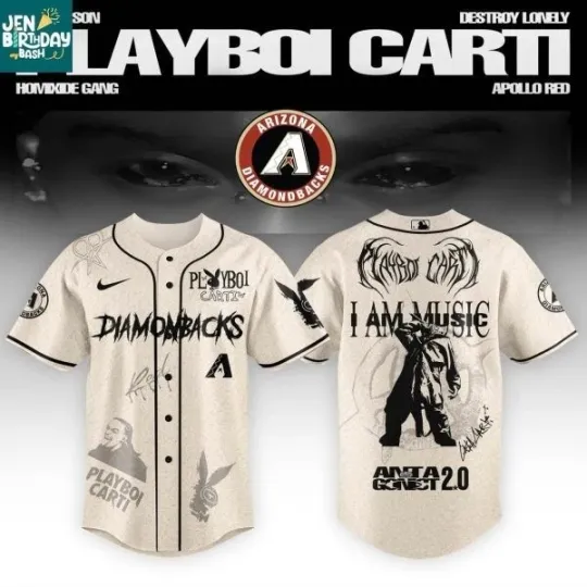 Discover Arizonna x Playboi Carti Antagonist Tour 2025 I Am Music 3D Baseball Jersey, AOP