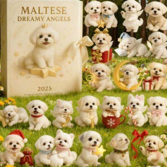 Christmas Maltese Dog Calendar Advent Christmas tree 2D Acrylic Maltese Dog Ornament Pendant Cartoon dog Christmas Gifts