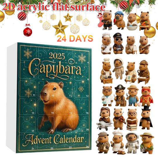 Discover Capybara Xmas Countdown Calendar with 24 2D Flat Capybara Ornaments Advent Countdown Calendar for Christmas Tree Home Decoration