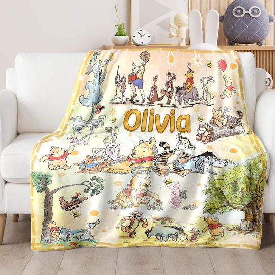 Discover Custom Name Pooh Bear And Friends Blanket, Winnie The Pooh Blanket, Pooh Blanket, Magic Kingdom Blanket, Birthday Gift