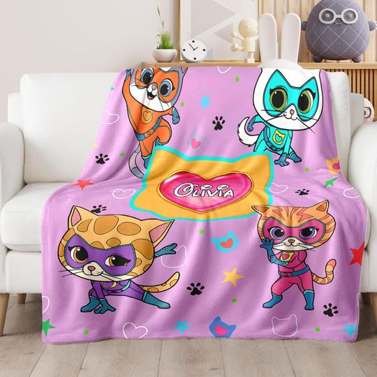 Discover Personalized Super Kitties Disney Blanket, Custom Name Super Kitties Blanket, Super Kittie Buddy Bitsy Ginny Sparks Hero Blanket