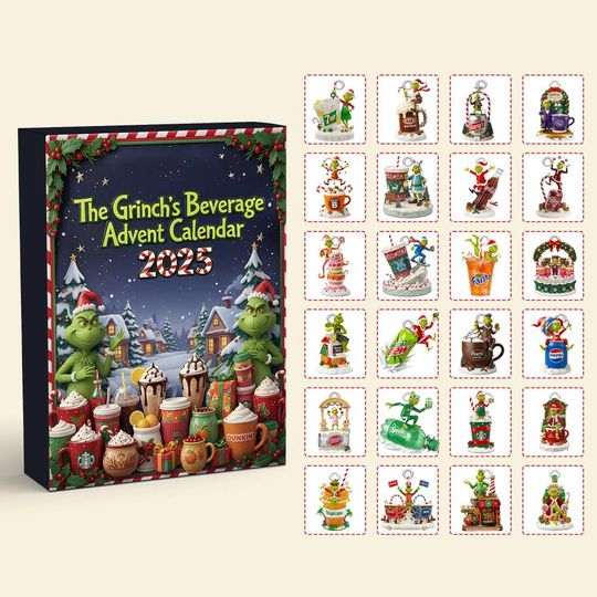 The Grinchs Beverage Advent Calendar 2025, Christmas Countdown Advent Calendar Gift Box With 24 Acrylic Ornaments
