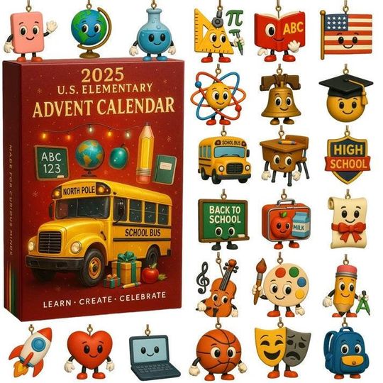 Discover American Education Advent Calendar, Ornament Box, Cute School Theme Countdown Gift, Classroom Christmas Decor, Christmas Countdown Calendar
