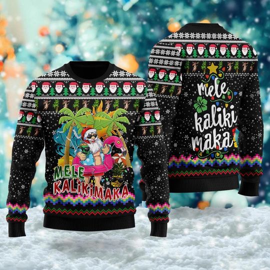 Discover Hawaii Santa Claus Ugly Christmas Sweater, Santa Vacation Xmas Sweatshirt, Christmas Song Gift For Men Women, Funny Santa Hawaiian Jumper
