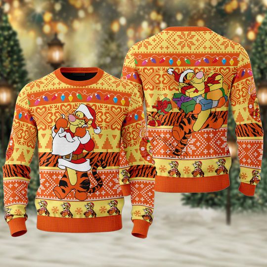 Discover Tigger Ugly Christmas Sweater, Winnie The Pooh Xmas Sweatshirt, Tigger Character Winnie The Pooh Christmas Gift For Men Women Kid
