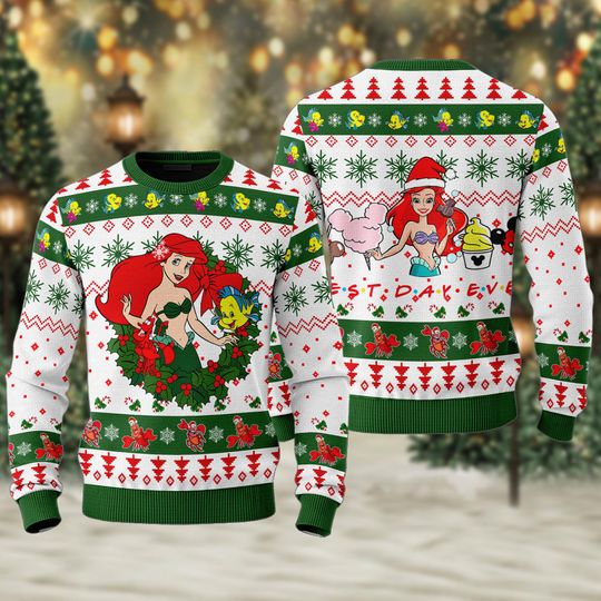 Discover Ariel The Little Mermaid  Princess Ugly Christmas Sweater, The Little Mermaid Holiday Sweater, Princess Mermaid Xmas Sweatshirt