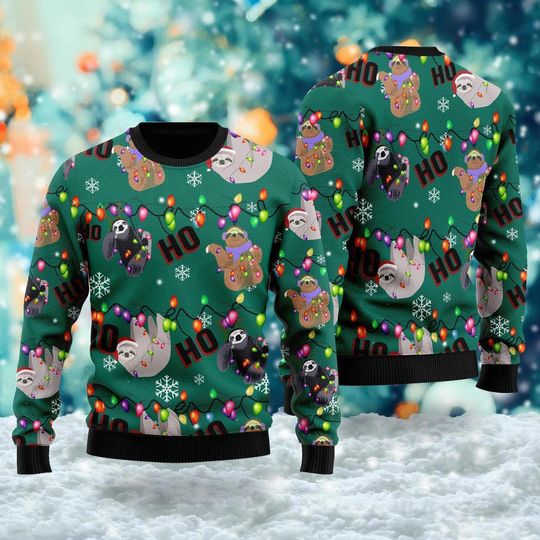 Funny Sloth Ugly Christmas Sweater, Sloth Christmas Lights Xmas Sweatshirt, Christmas Gift For Men Women Kid, Sloth Santa Hat Xmas Jumper