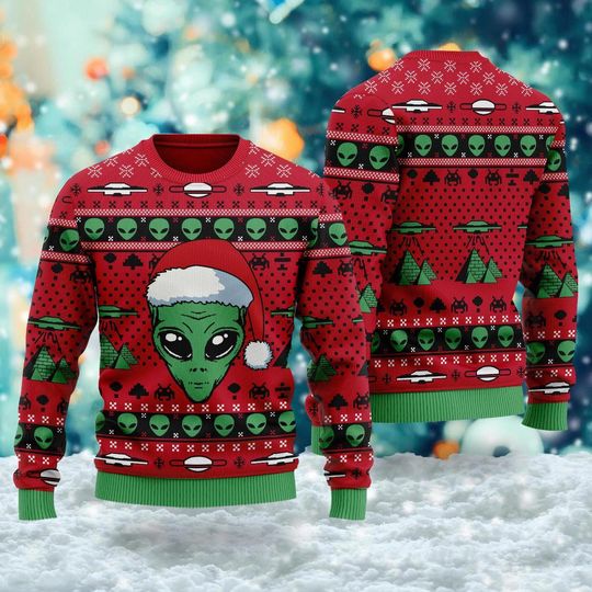 Discover Santa Alien 3D All Over Printed T-shirt Fan Gift, Green Character Ugly Christmas Sweater, Xmas Sweatshirt, Christmas Gift For Men Women Kid