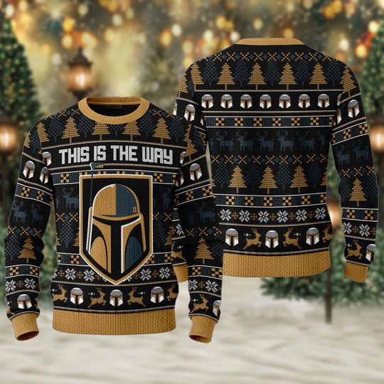 Discover This Is The Way Ugly Christmas Sweater, Warrior Mask Xmas Sweatshirt, Galaxy Movie Christmas Gift For Men Women Kid, Christmas Eve Jumper