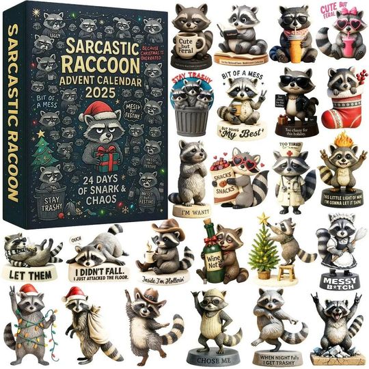Discover Sarcastic Funny Raccoon Advent Calendar, Raccoon Ornament Gift, Animal Lover Gift Calendar, Festive Animals, Raccoon Lover Gift