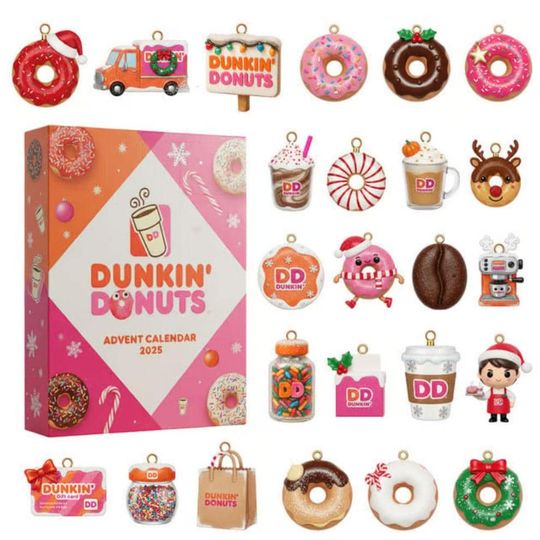 Dunkin Inspired Advent Calendar, Mystery Box with Donut And Coffee Style Mini Items, Collector Countdown Set for Fans, Dunkin Donuts Gifts