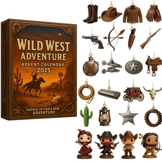 Discover Wild West Advent Calendar, Western Countdown Box, Acrylic Cowboy Figurines, Rustic Holiday Decor, Christmas Countdown Calendar