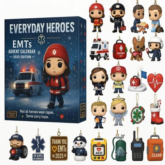 Discover Everyday Heroes Ornament Advent Calendar,  Christmas Countdown Calendar, Gift For Women Men, 2025 Advent Calendar, 911 Emergency