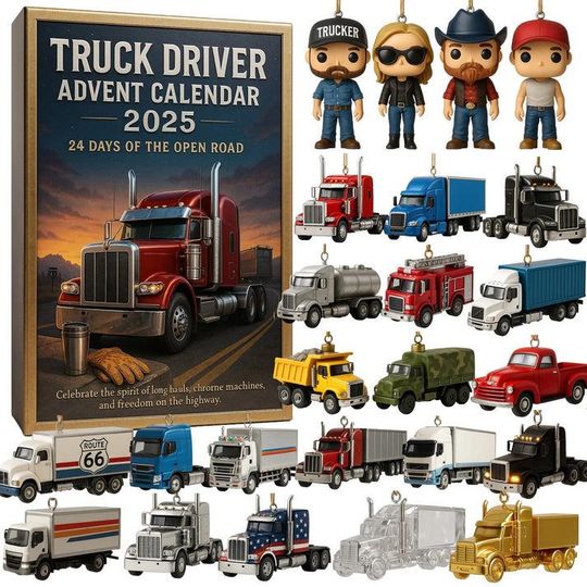 Truck Driver Advent Calendar, Gift For Husband From Wife Christmas Countdown Decor, Big Rig Gift, Semi Truck Xmas Hanging, Gift for Truckers