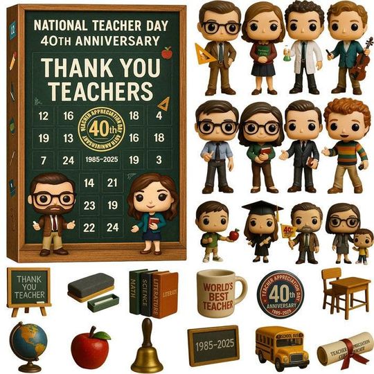 Discover National Teacher Day Anniversary Advent Calendar, Classroom Collectibles Gift for Educators and School Staff, Christmas Countdown Calendar