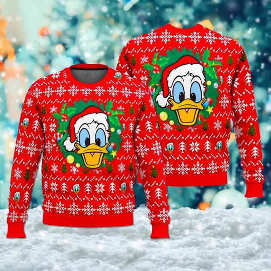 Discover Funny Duck Head Ugly Christmas Sweater, Duck Santa Red Hat Xmas Sweatshirt, Christmas Gift For Men Women Kid, Santa Christmas Gift