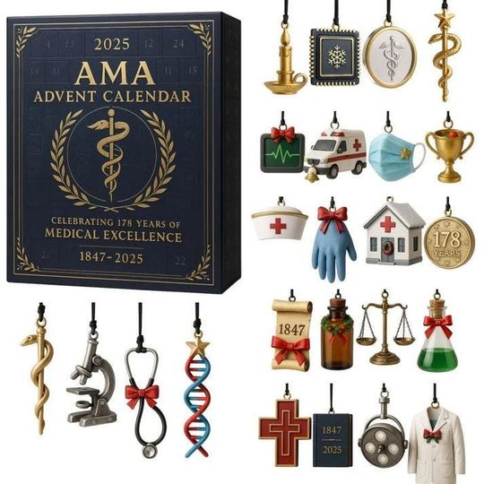Discover AMA Medical Advent Calendar, Doctor Nurse Ornament Set, Healthcare Worker Christmas, Christmas Countdown Calendar