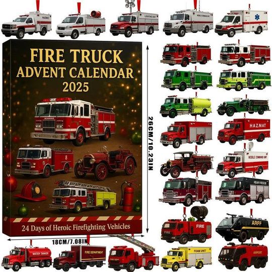 Discover Fire Truck Advent Calendar, Firefighter Gift, Rescue Truck Toys, Kids Gift, Kids Countdown Gift, Fireman Chirstmas, Emergency Truck Set