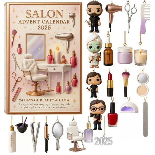Discover Salon Advent Calendar 2025, Hair Stylist Decor, Nail Tech Gift, Self Care Gift,  Beauty Ornaments, Christmas Countdown Calendar