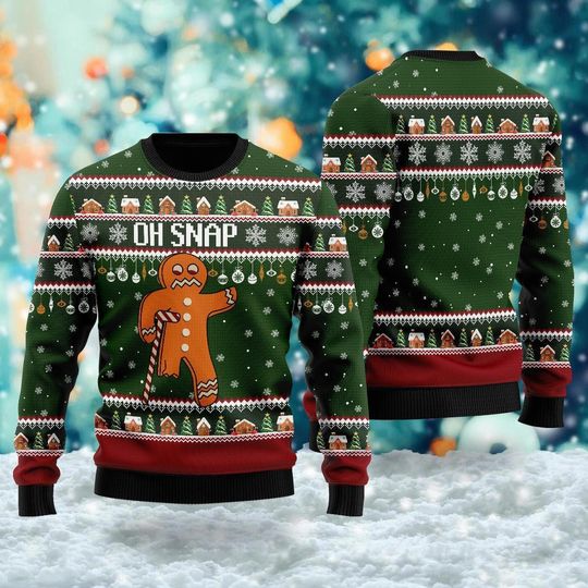 Discover Oh Snap Gingerbread 3D Ugly Christmas Sweater, Gingerbread Xmas Sweatshirt, Funny Food Christmas Gift for Men Women Kid, Cookie Jumper