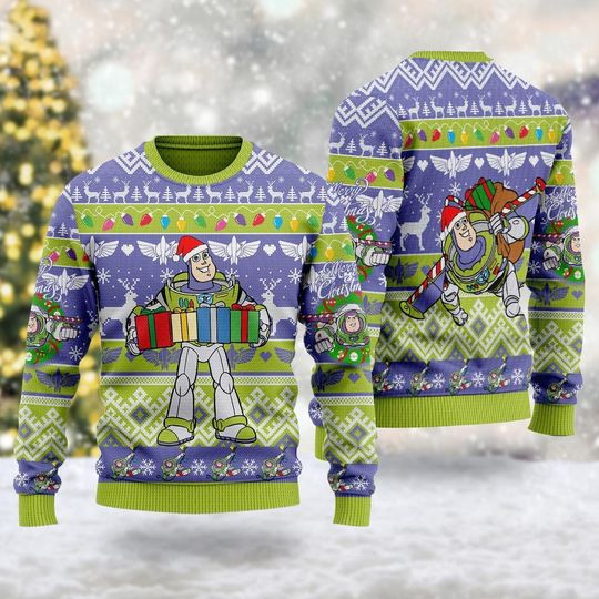 Buzz Lightyear Ugly Christmas Sweater, Toy Story Movie Xmas Sweatshirt, Buzz Lightyear Character Christmas Gift For Men Women Kid