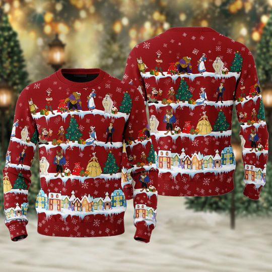 Discover Beauty And The Beast Christmas Ugly Sweater, Belle Princess Movie Xmas Sweatshirt, Christmas Gift For Men Women Kid, Magic Kingdom Shirt