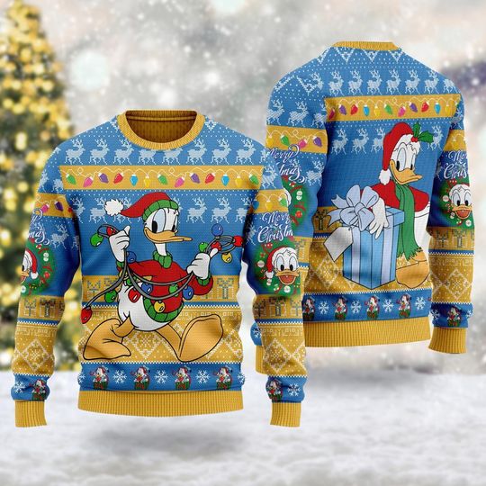 Discover Donald Duck Ugly Christmas Sweater, Mickey Mouse Movie Xmas Sweatshirt, Donald Duck Character Christmas Gift For Men Women Kid