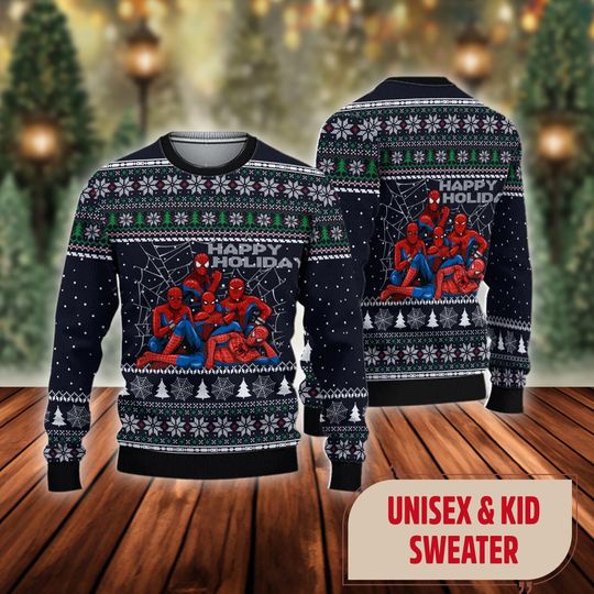 Discover Spiderman Ugly Christmas Sweater, Spider Club Ugly Christmas Sweatshirt, Superhero Xmas Holiday Sweater, Super Hero Team Shirt